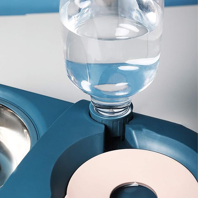 HANAMYA 2-in-1 Pet Feeder Set with Automatic Water Dispenser and Stainless Steel Bowl, for Dog and Cat, Blue