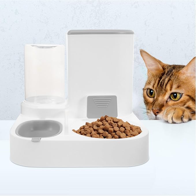 Toyvian Pet Automatic Feeder and Water Dispenser, Large Capacity Dry-Wet Separation, Detachable Gray Dog Bowl and Cat Food Dish for Home Use