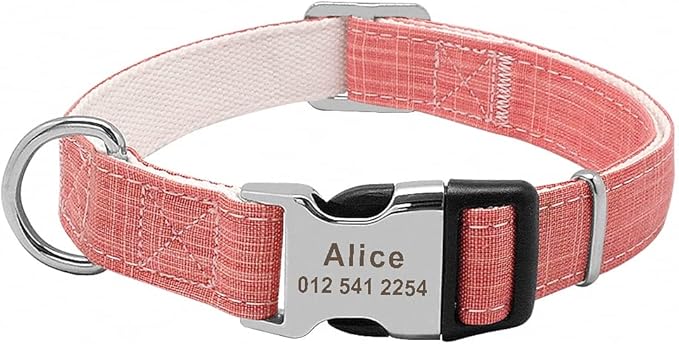 Fashion Nylon Personalized Dog Collar Engraved Name Dog Collars Custom Puppy Pet Collar ID Tag for Small Medium Large Big Dogs Pink M