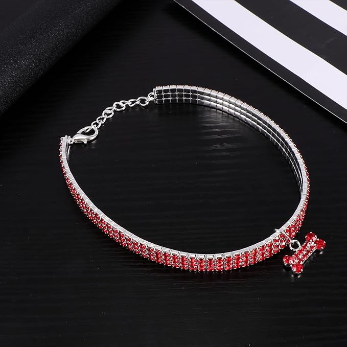 BESPORTBLE Rhinestone Pet Collar Dog Crystal Collar Adjustable Buckle Red Large Size for Pet Supplies