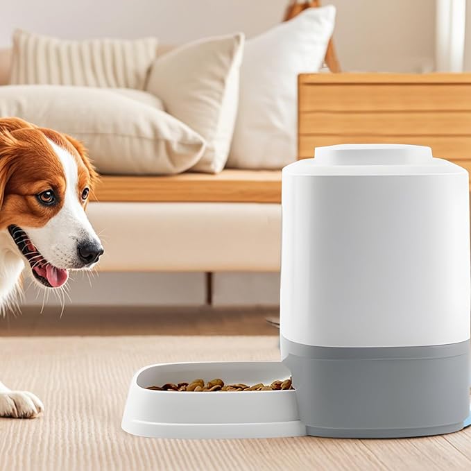 Dog Food Dispenser - 1.5L Press Automatic Cat Feeder with Integrated Bowl, Slow Feeding Station, Interactive Enrichment Toy, Gravitys Flow Kibble Organizer for Small Medium Puppy Kitten