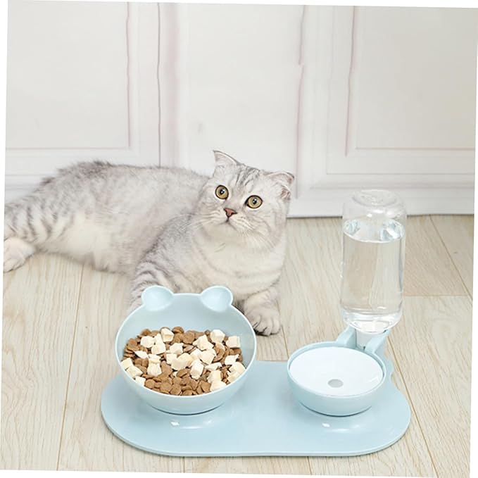 balacoo 1pc Pet Double Feeder Non- Base Detachable Design for Easy Cleaning Elevated for Cats Dogs Random Color Automatic Water Food Bowl Practical Steady Feeding