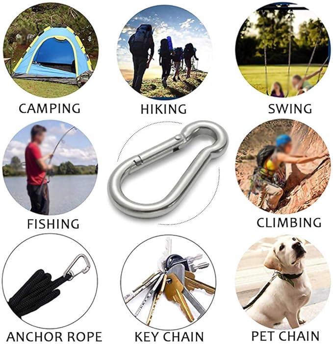 Large Spring Snap Hook Carabiner, 304 Stainless Steel Heavy Duty Carabiners Clip, Stainless Steel Spring Snaps Hooks Carabiners Outdoor
