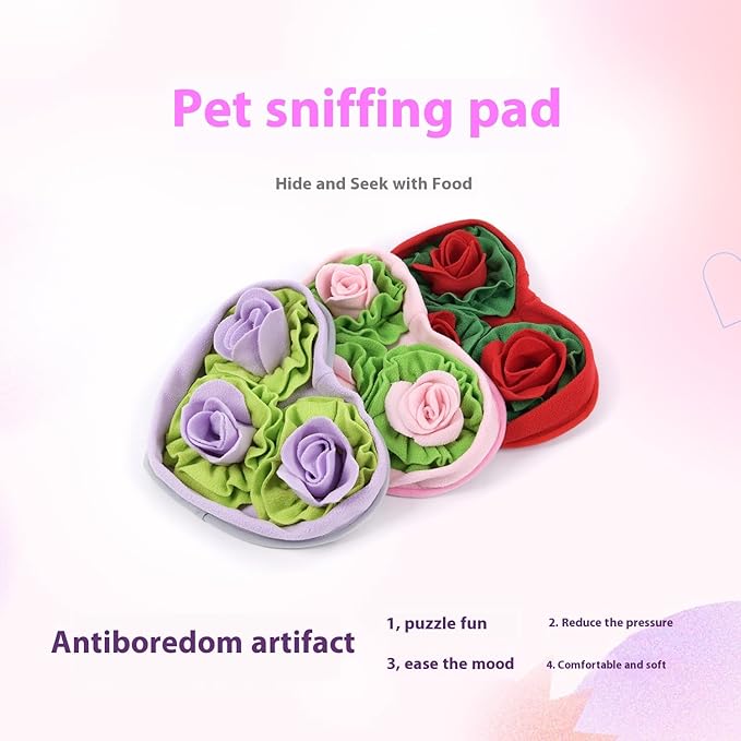 Heart-Shaped Rose Snuffle Mat for Dogs and Cats, Washable Pet Nose Work Mat, Interactive Feeding Mat to Relieve Boredom and Stress (V4)