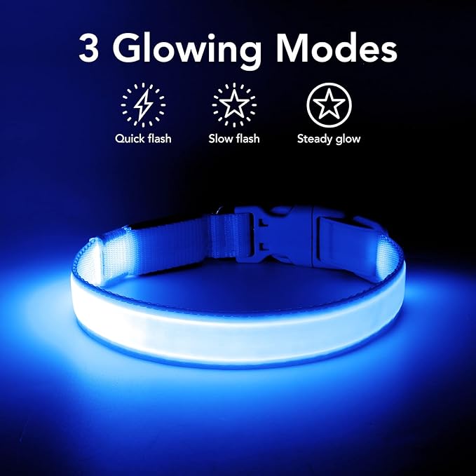 Only Half The Collar Lights LED Dog Collar Light Up Dog Collars USB Rechargeable, Adjustable Size Heavy Duty TPU Nylon Webbing Glow Safety Basic Dog Collars for Large Medium Dogs(L, Royal Blue)
