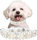 Pearl Dog Collars for Dogs, Beaded Cat Collar Pu Leather Puppy Necklace with Crystal Rhinestone Diamond for Girl Kitten XXSmall Small Medium Female Dogs Jewelry Wedding & Birthday Party, S, White