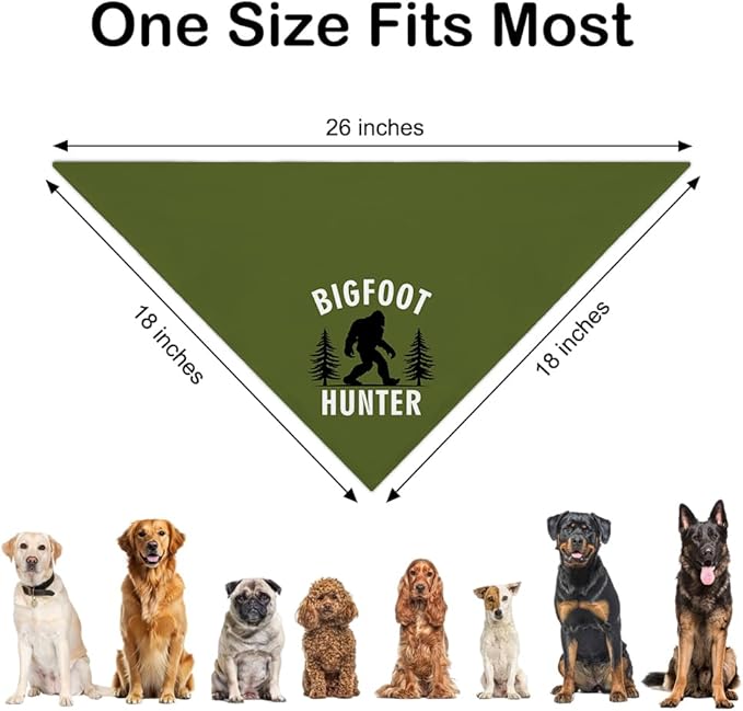 Sasquatch Hunter Green Dog Bandana, Funny Puppy Scarf Photo Prop for Adventure Hiking Camping, Sasquatch - Themed Pet Scarf Present for Outdoor Forest, Christmas Birthday Gifts for Dog Lover