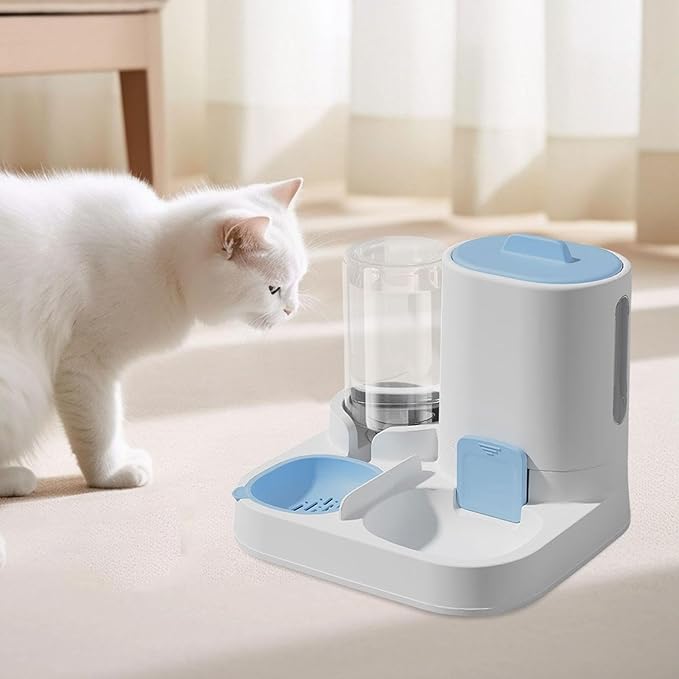 Automatic Pet Feeder Waterer, Cat Feeder, Dog Bowl, Removable Portable Water Dispenser, Blue