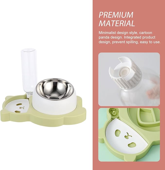 jojofuny Pet Water Feeder and Cat Food Bowl, Multi-Function Stainless Steel Dog Bowl with Neck Protection, Automatic Water Dispenser for Cats and Dogs, Fresh Green, Suitable for Home