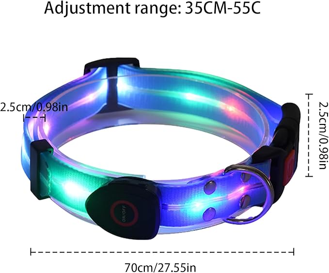 Dog LED Light Collar, Rechargeable LED Dog Collar, Puppy Collars with Poop Bag Holder, Adjustable Pet Collars Lead Set, Waterproof LED Light Dog Collar for Dogs, Puppies, Pets, Walking, Running