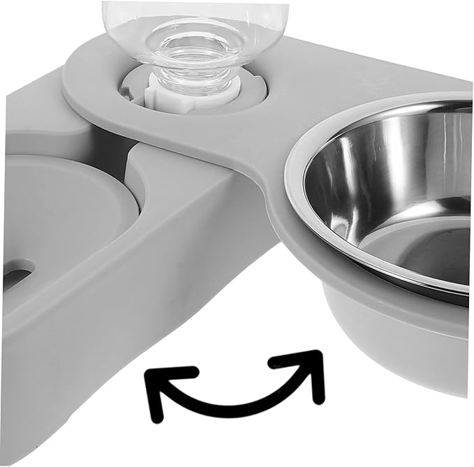 Milisten Household Cat Water Dispenser Automatic Feeder Stainless Steel Dual Bowl Design for Cats and Pets Convenient Pet Feeding Gray