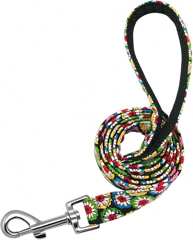 Personalized Dog Collar Leash Nylon Print Small Dog Collars and Lead for Small Medium Large Pet Pitbull German Shepherd Puppy Red Flower L M