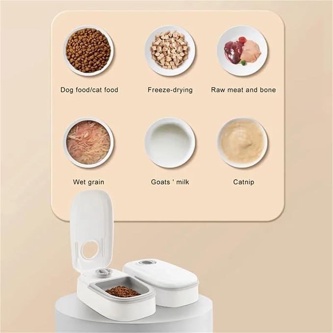Automatic Pet Feeder with Timer - Large Capacity Electric Dog & Cat Food Feeder with Double Dish Bowl(Double Pink)