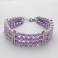 Fancy 3 Row Pearls Diamond Dog Necklace Collar Jewelry with Bling Rhinestones for Pets Cats Small Dogs Girl Teacup Chihuahua Yorkie Clothes Costume Outfits (Purple, 12 to 14-Inch)