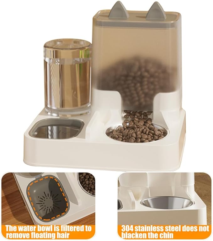Automatic Pet Feeder for Cats and Small Dogs - 2-in-1 Food and Water Dispenser with Stainless Steel Bowl, 2.2L Dry Food Container and 1L Water Tank, Programmable Puppy/Kitten Feeding Size