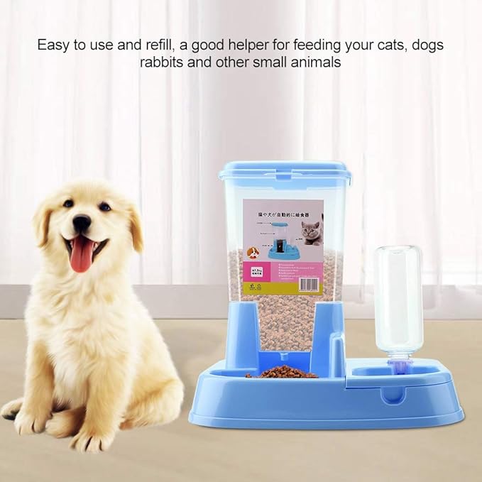 Dog Bowls for Small Dogs Automatic Pet Feeder Detachable Food Dispenser Water Bottle Cats Dogs Feeding Tool Pet Automatic Water Food Feeder Bowl Bottle Standing Dispenser (Blue)