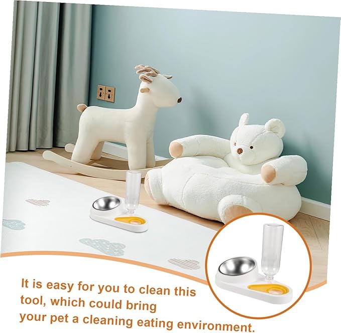 Automatic Pet Food and Water Feeder Bowl, Detachable Small Dog and Cat Feeder, Anti-Spill White Pet Feeding Bowl for Puppies and Small Animals