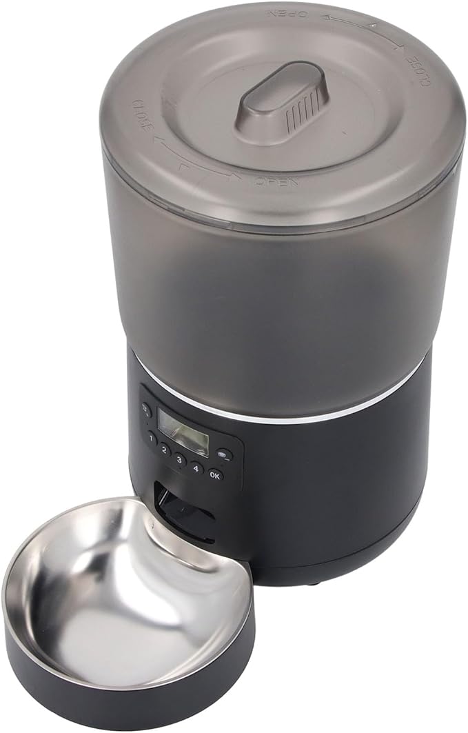 Automatic Pet Feeder, Transparent Automatic Cat Feeder with Freshness Preservation Stainless Steel 4L Timed Pet Smart Control Food Dispenser for Dogs Cats (US Plug)