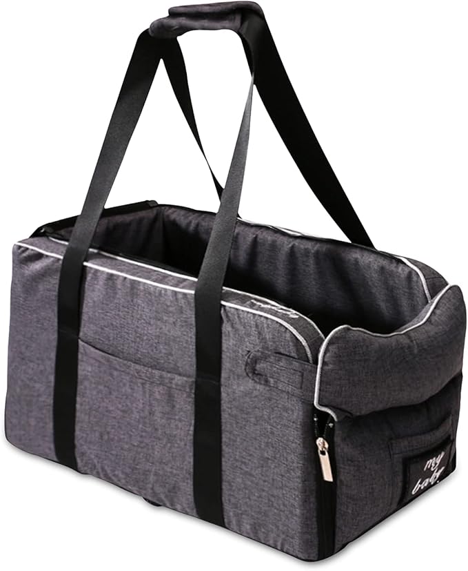 Ergocar Pets Booster Seat for Car Front Seat Travel Carrier Cage Shoulder Straps Collapsible Soft Washable Portable Small Dogs & Cats Car Seat Puppy Car Seat Within 6kg-Gray, Straps