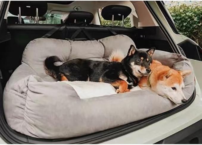 Dog Car Seat, Safe Cozy Travel Bed Carrier with Clip-On Leash, Storage Pockets, Water-Resistant & Machine Washable for Puppies(Light Gray 1 Seat)