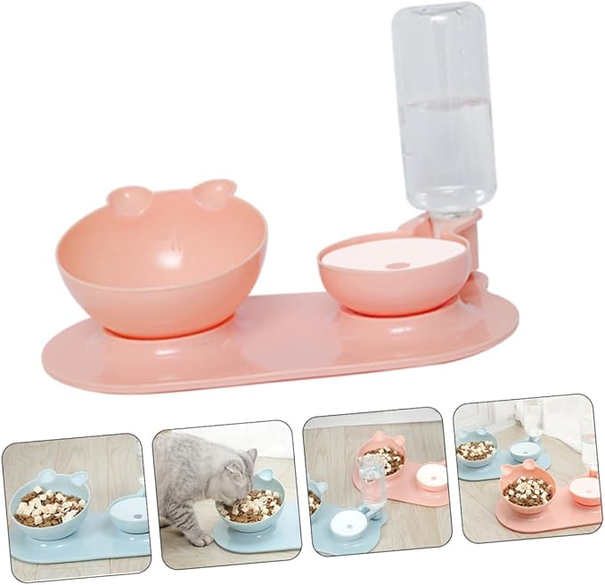 balacoo 1pc Pet Double Feeder Non- Base Detachable Design for Easy Cleaning Elevated for Cats Dogs Random Color Automatic Water Food Bowl Practical Steady Feeding