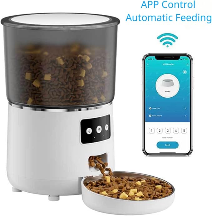 Automatic Cat Food Dispenser, Regular and Quantitative Feeding Through Intelligent APP Pet Supplies for Cat & Dog, Safe & Durable Easy to Clean, 4L Auto Cat Feeder (White)