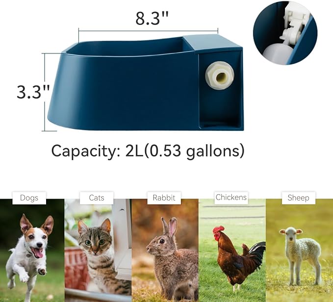 LESYPET Dog Automatic Water Bowl, Self Filling, 0.53 Gallon, Outdoor Pet Auto-Fill Waterer for Cat, Chicken, Rabbit, Anti-Slip Bottom