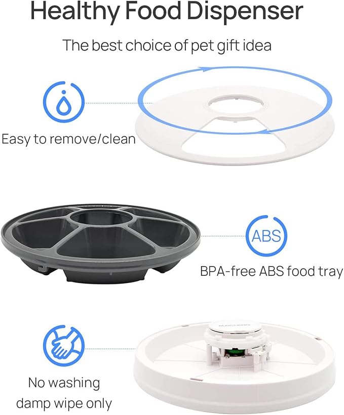 Automatic Cat Feeder Auto Cat Food Dispenser Smart Cat Feeder for Dogs, Cats & Small Animals W/Programmable Timer with 6 Meals Suitable Wet & Dry Food with Voice Reminder