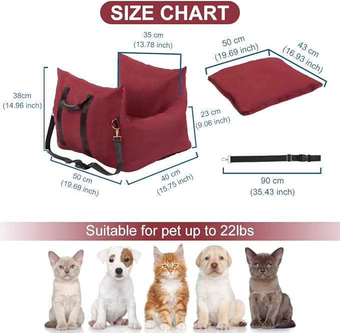 Small Dog Booster Pet Seat for Car Front Seat Ultra Soft Pet Bucket Portable Travel Pet Carrier Bed, Red