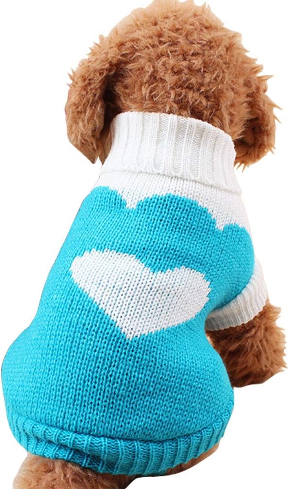 CHBORCHICEN Pet Dog Sweaters Classic Knitwear Turtleneck Winter Warm Puppy Clothing Cute Strawberry and Heart Doggie Sweater (Sky Blue, XX-Small)