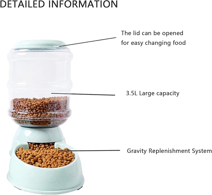 3.5L Large Capacity Automatic Feeder, Stable Gravity Feeders, Dog Food and Water Dispenser for Small Medium Large Cats, Dogs, Rabbits