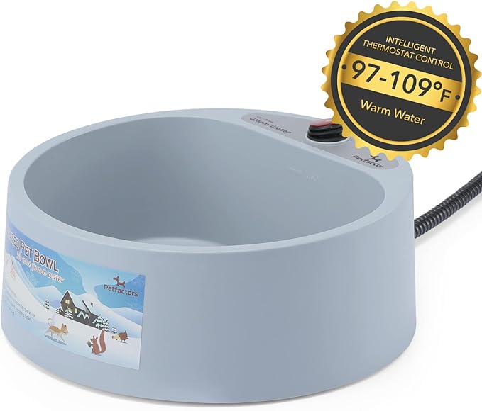 Heated Pet Bowl, Outdoor Pet Thermal Water Bowl, Dog Cat Heated Water Bowl with 69 Inch Chew Resistant Cord and Waterproof ON/Off Switch (Gray)