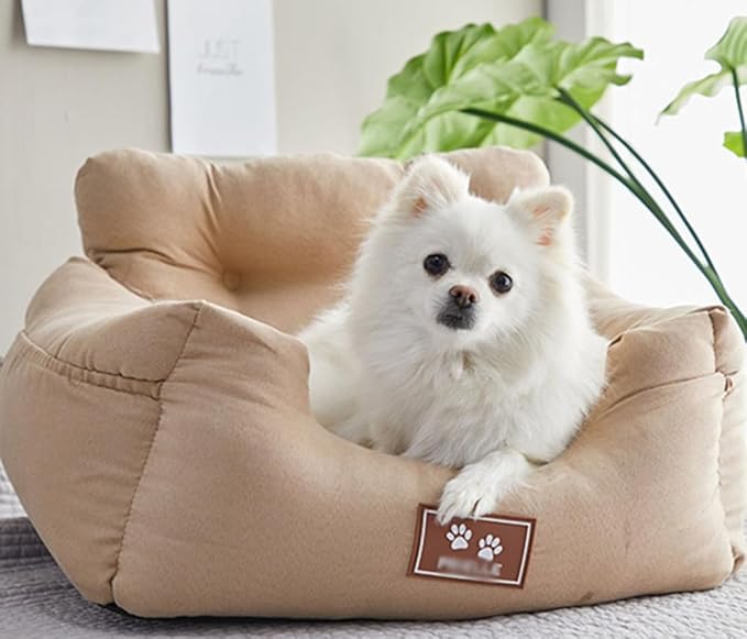 Dog Car Seat for Small Dogs,Soft Pet Car Travel Bedwith Safety Belt and Straps,Waterproof Dog Booster Seat with Storage Pockets,Small Dog Owner Gift,A