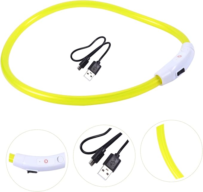 Led Glowing Dog Collar USB Rechargeable Pet Collar for Night Safety Stylish Yellow for Evening Walks and Camping
