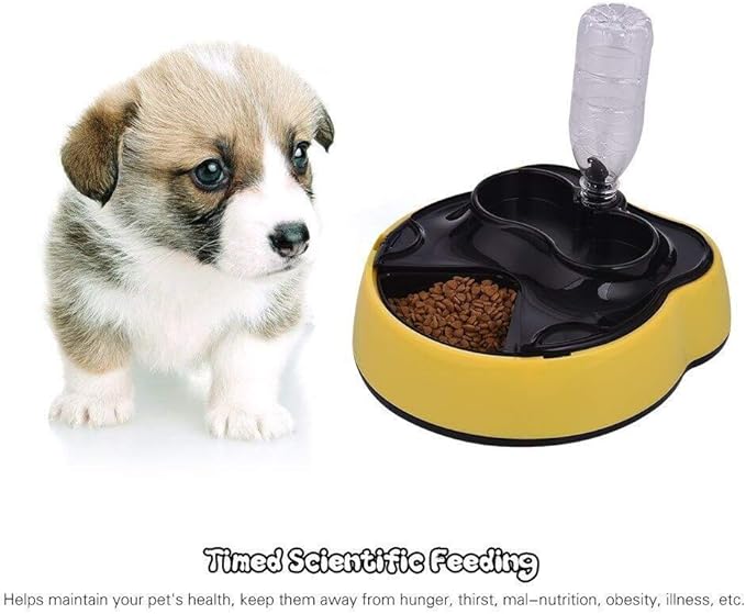 feeders Yellow 1.6L pet Dog cat Intelligent Automatic Feeder Timing quantitative Food Dualuse Water Dispenser 4 Meals recordable Battery Bowl Tray
