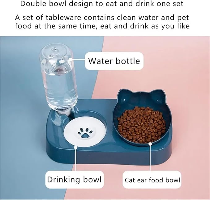 Double Dog Cat Bowls 2 in 1 Pet Water and Food Bowl Set with Automatic Stress Water Feeder for Cats, Dogs, Puppies, and Kittens(Green)