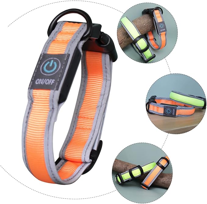 YARNOW 1pc Rechargeable Led Dog Collar Nylon Lighted Pet Necklace for Night Safety USB Charging Glow Dark Fluorescent