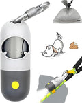 Dog Poop Bag Dispenser with Flashlight|Dog Poop Bag Holder with Leash Clip|Hands-Free Leash Holder with Straps and 1 Roll Waste Bags (Light Grey)