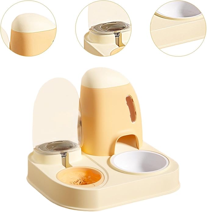 Generic Automatic Cat Food and Water Dispenser,Pet Watering Dispenser Cats Dog Water and Food Feeder for Puppy Small Animals Cats, 27cmx24cmx27.5cm, Yellow