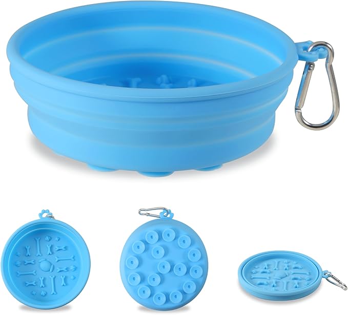 Collapsible Dog Bowl for Travel Outdoor Portable Silicone Pet Bowl with Carabiner Clip