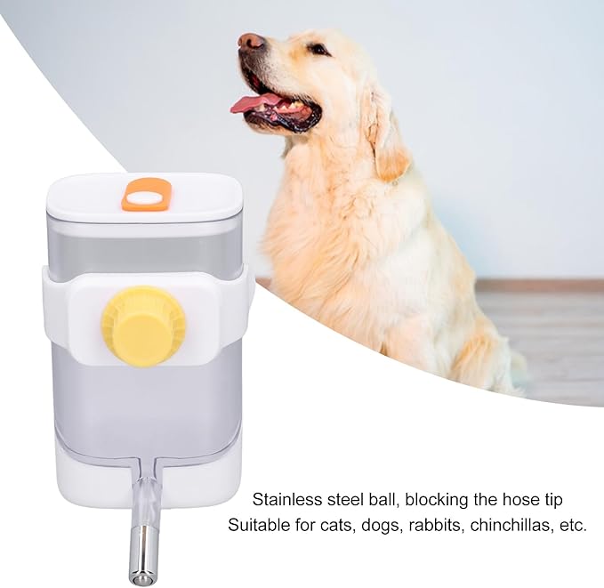 Water Dispenser Automatic Pet Water Feeder Stainless Steel Cage Hanging Water Dispenser for Cat Dog (White)