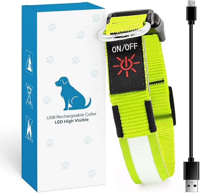 BSEEN Light Up Dog Collars - Rechargeable Puppy Collar, Adjustable Dog Glow Collar, Reflective Pet Collar, Glowing Dog Lights for Night Walking (Neon Green, Small)