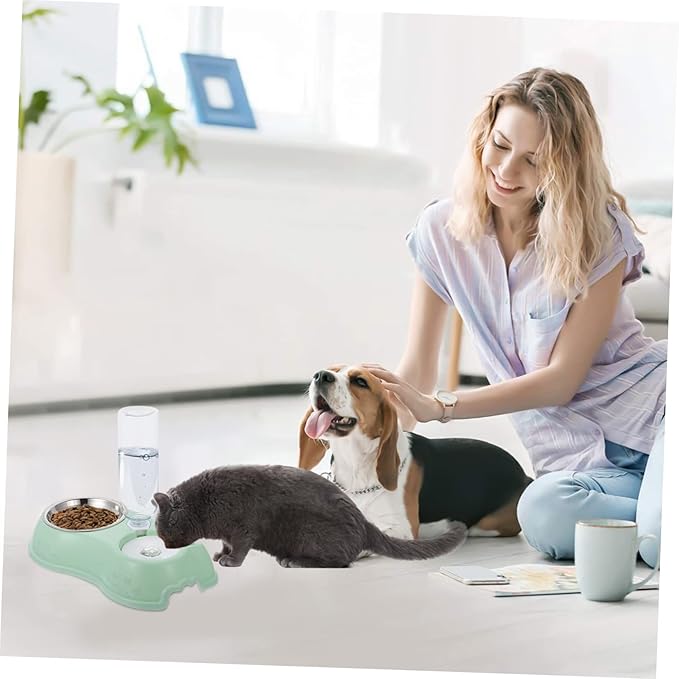 Luxshiny 1Set Pet Dual Feeder Automatic Dog Water Food Dispenser Non Slip Base Opaque Design for Freshness for Dogs and Cats