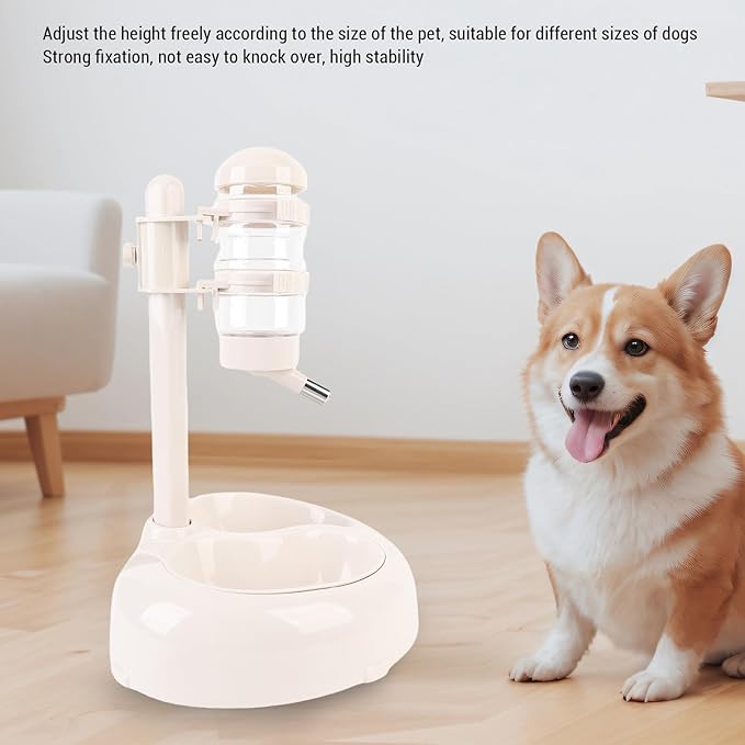 Asixxsix Pet Standing Water Dispenser, Height Adjustable Automatic Water Feeder Food Feeder Bowl, Dog Water Bottle Dispenser Food Bowl, Dog Cat Feeding Water Bowl Set (Beige)