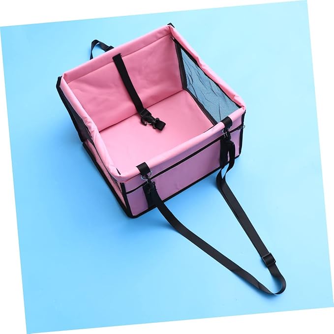 Breathable Mesh Dog Car Seat with Design Safety Leash and Thick Support Rods for Pet Travel Compatible with Harnesses Black Color(Pink)