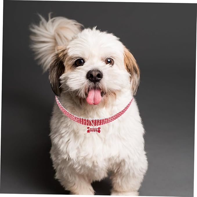 HEMOTON Rhinestone Pet Dog Collar Crystal Bling Adjustable Buckle Crimson Medium Size Luxury Necklace for Small to Medium Dogs