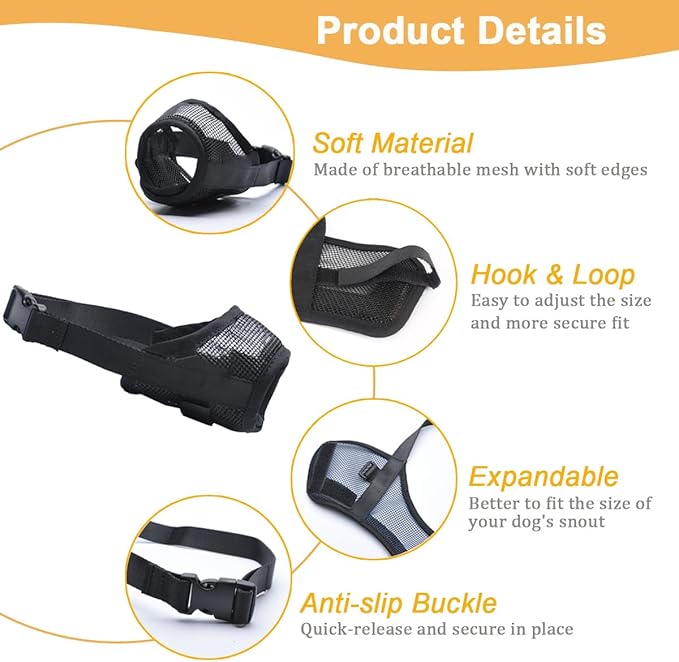 Mayerzon Dog Muzzle with Adjustable Strap to Prevent Biting Fierce Barking and Chewing, Air Mesh Breathable Pet Muzzles for Small Medium Large Dogs
