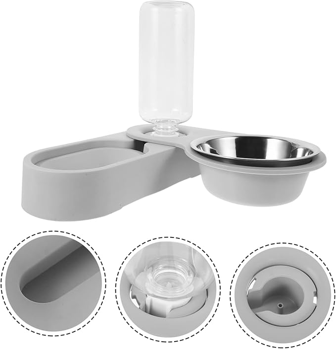 Milisten Household Cat Water Dispenser Automatic Feeder Stainless Steel Dual Bowl Design for Cats and Pets Convenient Pet Feeding Gray