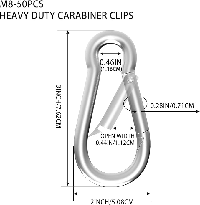 Carabiners Clip Spring Snap Hook,Heavy Duty Galvanized Steel Carabiner,Safety Quick Links Snap Hooks,Spring Clips for Swing Hammock Camping Keychain Outdoor