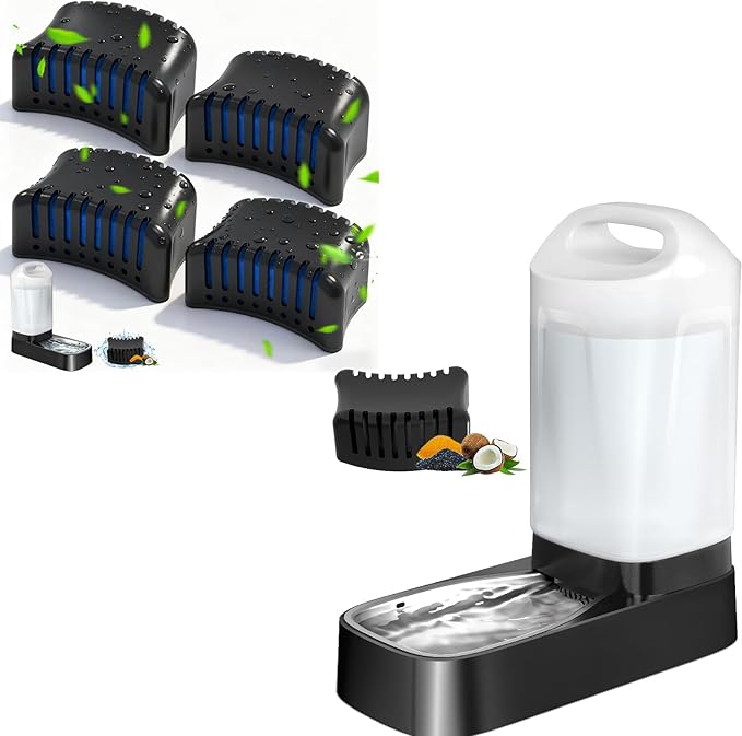 Automatic Dog Water Bowl Dispenser with 5 Filter - 2.4 Gal Large Gravity Auto Pet Water Feeder Waterer with Stainless Steel Bowl & Easy Carry Handle for Large Dog Cat Multi Pet Use